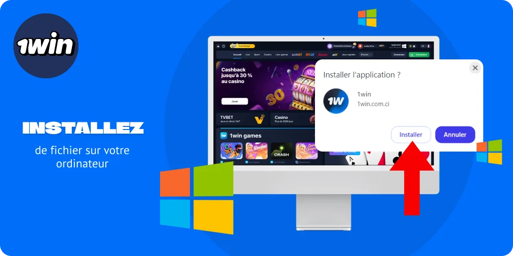 Pour utiliser l'application 1win pour Windows, vous devez confirmer le téléchargement de l'application et l'ouvrir une fois l'installation terminée