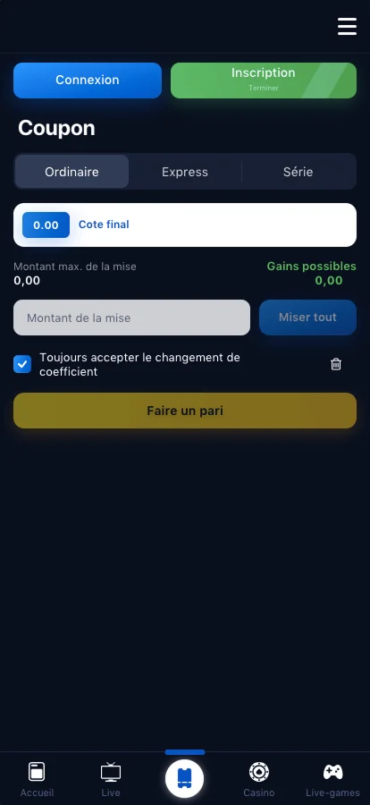 1win Application mobile Capture decran 2