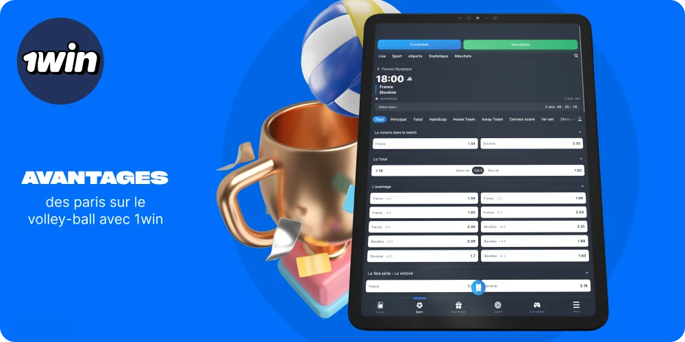 1win est l'un des meilleurs bookmakers en Côte d'Ivoire pour les paris sur le volley-ball en raison de ses nombreux avantages