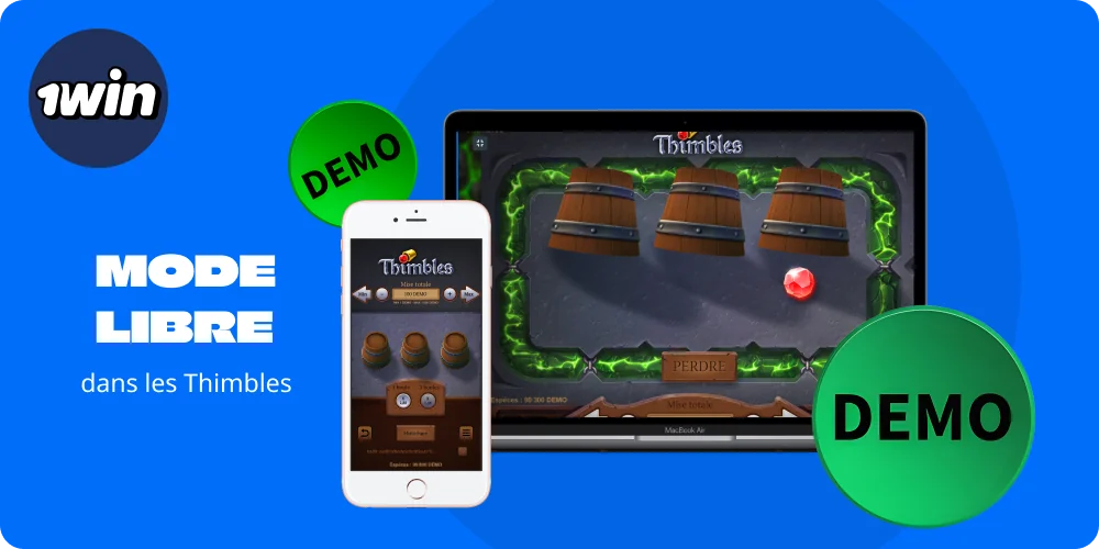 Le mode démo de 1win Thimbles vous permet de jouer gratuitement sans inscription, sans risque de perdre de l'argent réel
